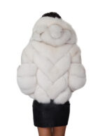 Short V-neck fox fur jacket, 54cm zip closure, size 46, shaded white hood, three-quarter sleeves, external pockets - Image 5