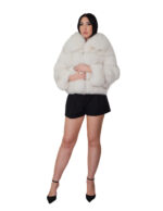Horizontal fox fur jacket 52cm size 46 Italian collar white shaded three-quarter sleeve external pockets - Image 4