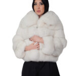 Horizontal fox fur jacket 52cm size 46 Italian collar white shaded three-quarter sleeve external pockets