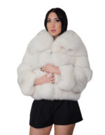 Horizontal fox fur jacket 52cm size 46 Italian collar white shaded three-quarter sleeve external pockets