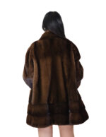 Brown demi-brown mink fur trimmed coat, 50s vertical and horizontal, long sleeves, external pockets - Image 5