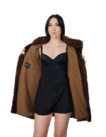Brown demi-brown mink fur trimmed coat, 50s vertical and horizontal, long sleeves, external pockets - Image 6