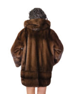 50 vertical and horizontal mink fur hood coat demi brown long sleeve external pockets - Image 5