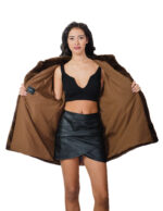 50 vertical and horizontal mink fur hood coat demi brown long sleeve external pockets - Image 6