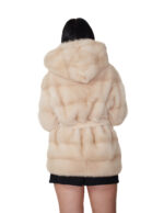 Cappotto 72 centimetri visone orizzontale beige 44 cappuccio cintura esterna in pelliccia manica lunga chiusura ganci - immagine 5