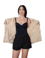 Cappotto 72 centimetri visone orizzontale beige 44 cappuccio cintura esterna in pelliccia manica lunga chiusura ganci - immagine 6