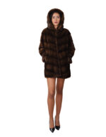 Long flared fur coat 78 cm demi hood 56 mink horizontal V saga furs - Image 4