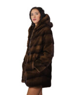 Long flared fur coat 78 cm demi hood 56 mink horizontal V saga furs - Image 2