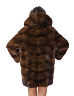 Long flared fur coat 78 cm demi hood 56 mink horizontal V saga furs - Image 5