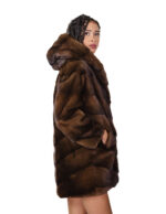 Long flared fur coat 78 cm demi hood 56 mink horizontal V saga furs - Image 3