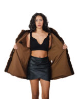 Long flared fur coat 78 cm demi hood 56 mink horizontal V saga furs - Image 6