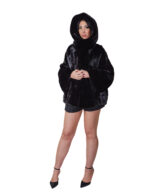 Giacca visone pelliccia nero orizzontale busto e pelle intera manica 44-56 cappuccio coulisse sul fondo - immagine 4