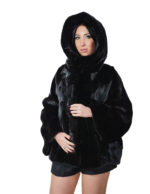 Giacca visone pelliccia nero orizzontale busto e pelle intera manica 44-56 cappuccio coulisse sul fondo