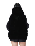 Giacca visone pelliccia nero orizzontale busto e pelle intera manica 44-56 cappuccio coulisse sul fondo - immagine 5