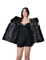 Giacca visone pelliccia nero orizzontale busto e pelle intera manica 44-56 cappuccio coulisse sul fondo - immagine 6