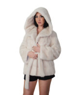 70cm horizontal mink coat cream 44 hood with shawl collar external fur belt long sleeves hook closure
