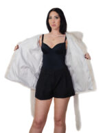 70cm horizontal mink coat cream 44 hood with shawl collar external fur belt long sleeves hook closure - Image 6