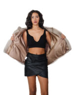 Куртка-накидка из меха норки V-образная 60см размер 48-56 светло-серая, капюшон на меху — изображение 6