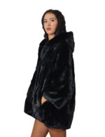 Nerzpelz-Cape-Jacke, V-Ausschnitt, 82 cm, Größe 48-56, schwarze gefütterte Kapuze – Bild 3