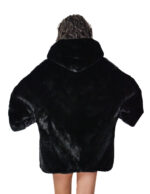 Nerzpelz-Cape-Jacke, V-Ausschnitt, 82 cm, Größe 48-56, schwarze gefütterte Kapuze – Bild 5