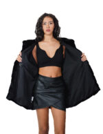 Nerzpelz-Cape-Jacke, V-Ausschnitt, 82 cm, Größe 48-56, schwarze gefütterte Kapuze – Bild 6