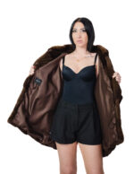 Nerzpelz-Cape-Jacke, V-Ausschnitt, 82 cm, Größe 48-56, halbbraun gefütterte Kapuze – Bild 6