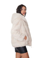 Giaccone 68 cm in pelliccia visone kopenaghen furs 48 beige perla manica lunga cappuccio coulisse elastica sotto ganci - immagine 2