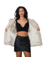 Giaccone 68 cm in pelliccia visone kopenaghen furs 48 beige perla manica lunga cappuccio coulisse elastica sotto ganci - immagine 6