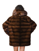 54 mink fur hood coat horizontal demi brown bell model long sleeve external pockets - Image 5