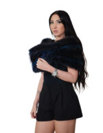 Stola in volpe blu con fodera raso blu lunghezza 132 nastri a chiusura alta 30 centimetri