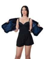 Stola in volpe blu con fodera raso blu lunghezza 132 nastri a chiusura alta 30 centimetri - immagine 6