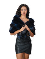 Stola in volpe blu con fodera raso blu lunghezza 150 nastri a chiusura alta 44 centimetri