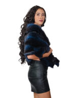 Stola in volpe blu con fodera raso blu lunghezza 150 nastri a chiusura alta 44 centimetri - immagine 3