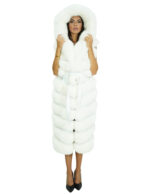 White fox vest size 46 with horizontal workmanship, 122 cm long, with hood and internal hook fastening, belt at the waist - Image 4