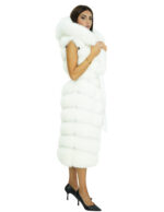 White fox vest size 46 with horizontal workmanship, 122 cm long, with hood and internal hook fastening, belt at the waist - Image 2