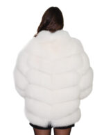 Horizontal white fox jacket 44 hood long sleeve with leather cuff hook closure - Image 5