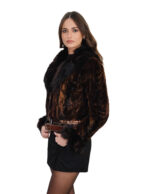 Giacchino in petali di visone marrone 42 con collo volpe e fondo in pelle manica lunga polsi volpe - immagine 3