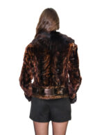 Giacchino in petali di visone marrone 42 con collo volpe e fondo in pelle manica lunga polsi volpe - immagine 5