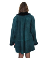 Green sheepskin jacket size 44 with detached hood, long sleeve, bell-shaped, fur inside, leather outside - Image 6