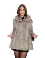 Cappotto petali visone 44 grigio collo italiano arricciato coulisse vita manica lunga chiusura ganci