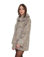 Cappotto petali visone 44 grigio collo italiano arricciato coulisse vita manica lunga chiusura ganci - immagine 2