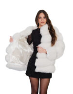 Horizontal white fox jacket 44 hood long sleeve with leather cuff hook closure - Image 6