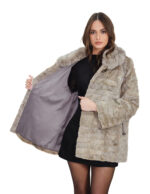 Cappotto petali visone 44 grigio collo italiano arricciato coulisse vita manica lunga chiusura ganci - immagine 6