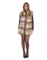 Ärmellose Fox-Jacke mit breiten Streifen, Kapuze (Größe 40) mit Außentaschen, Lederriemen und Reißverschluss. – Bild 4