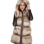 Fox sleeveless jacket with large bands 40 hood with external pockets leather transport and zip closure