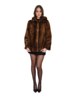 Mink fur jacket 44 demi full skin hood long sleeves external pockets hook closure - Image 4