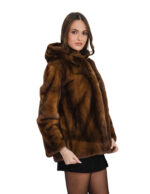 Mink fur jacket 44 demi full skin hood long sleeves external pockets hook closure - Image 2