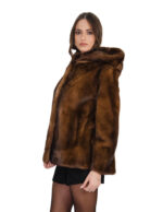 Mink fur jacket 44 demi full skin hood long sleeves external pockets hook closure - Image 3