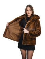 Mink fur jacket 44 demi full skin hood long sleeves external pockets hook closure - Image 6