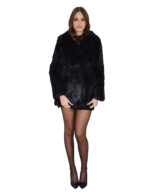 Rabbit fur jacket size 42 black with chest and lapel collar, long sleeve, elegant jacket - Image 4